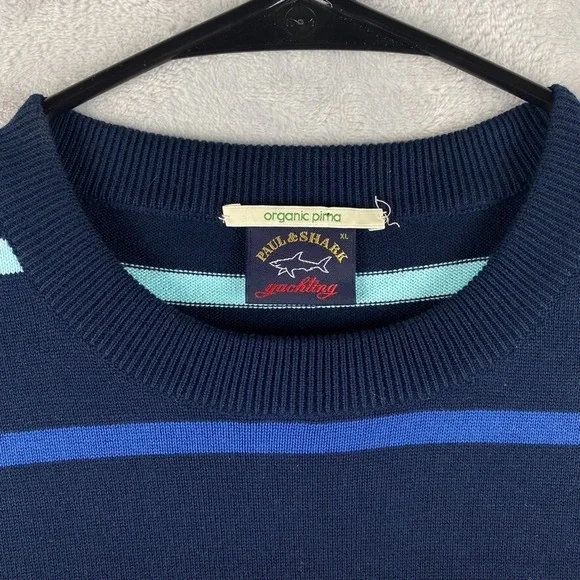 Paul & Shark Yachting Sweater Mens XL Blue Striped Colorful Organic Cotton Pima